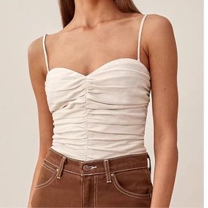 Reformation ruched convertible strapless linen ruched corset style top, size 8